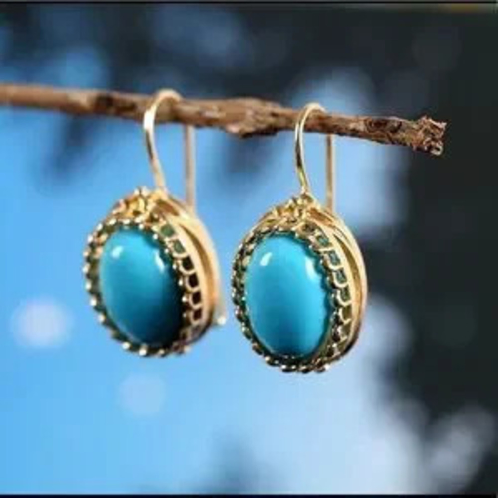 Unique?Green Stone Dangle?Earrings